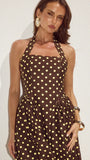 Sammi Halter Midi Dress Choc Lemon Polka