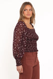 Greta Top Burgundy Floral