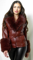 Anzhelina Faux Fur Leather Jacket Brown