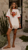 Amor E Sorte Oversized Tee White Red