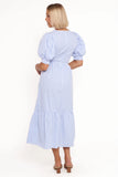 Steele Puff Sleeve Midi Dress Blue Stripe