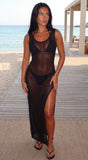 Marenya Mesh Side Slit Maxi Cover Up Dress Black