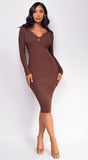 Aura Button Ribbed Midi Dress Brown