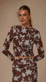 Adira Long Sleeve Top Chocolate Blue Print