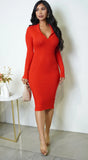 Samaira Collared Ribbed Midi Dress Red