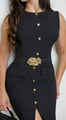 Valente Accent Midi Dress Black