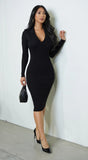 Samaira Collared Ribbed Midi Dress Black