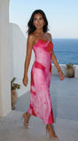 Zareya One Shoulder Mesh Maxi Dress Pink Multi