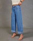 Ladena Rigid High Rise Wide Leg Cuffed Jeans