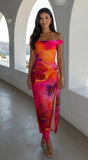 Solmira Mesh Off Shoulder Maxi Dress Pink Multi