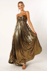 Kanthro Pleated Maxi Dress Gold