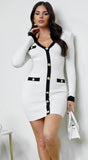 Dijana Contrast Long Sleeves Ribbed Mini Dress Ivory