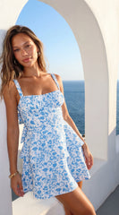 Maréla Floral Tiered Mini Dress Blue