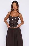 Im The Answer Tank Top Chocolate Off White Polka Dot