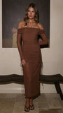 Isadora Off Shoulder Maxi Dress Chocolate