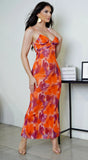 Eleanora Multi Color Mesh Front V Maxi Dress Orange