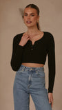 Lacy Long Sleeve Top Black