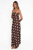 Remmie Strapless Maxi Dress Brown Polka Dot