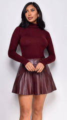 Gigi High Neck Long Sleeve Top Burgundy