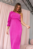 Pontee One Shoulder Pleated Midi Dress Orchid