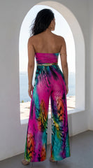 Sayla Multi Print Color Strapless Jumpsuit Pink Multi