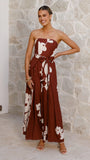 Carson Front Split Strapless Jumpsuit Merlot Floral