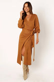 Nova Wrap Knit Midi Dress Camel