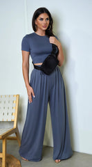 Victoria Wide Leg Pants Set Blue