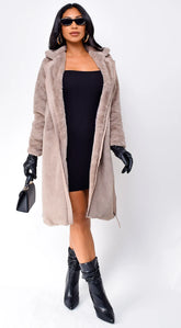 Cataleya Long Faux Fur Coat Taupe