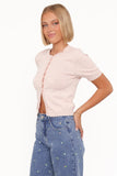 Monae Pointelle Button Up Top Pink