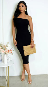Avalon Ribbed Tube Midi Dress Black