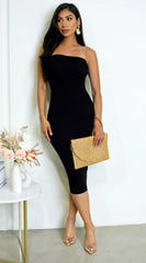 Avalon Ribbed Tube Midi Dress Black