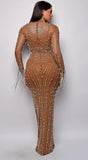 Emiliana Rhinestone Pearl Maxi Dress Brown