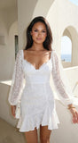 Nerano Lace Ruffle Asymmetric Mini Dress White