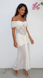 Elarisse Lace Mesh Maxi Dress Cream White