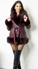 Metropolitan PU Faux Fur Coat Burgundy