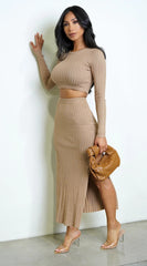 Sloane Ribbed Skirt Set Beige