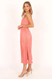 Pontee One Shoulder Pleated Midi Dress Coral