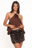 Zinnia Sequin Mini Skirt Brown