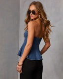 Nanorie Denim Strapless Peplum Top