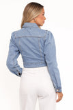 Faven Cropped Denim Jacket Mid Blue