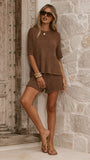 Makai Knitted T Shirt and Shorts Set Chocolate