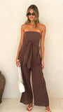 Talia Strapless Top and Pants Set Brown