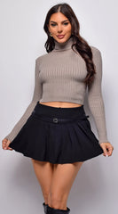 Astraia Basic Turtle Neck Crop Ribbed Sweater Top Taupe