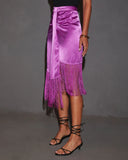 Soleni Satin Fringe Hem Midi Skirt