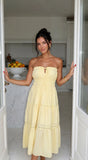 Sunbeam Tiered Lace Strapless Maxi Dress Butter Yellow