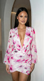 Deniz Surplice Mini Dress Floral Pink