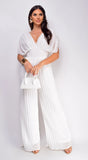 Selene V Neck Pleated Jumpsuit White