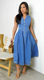 Hope Sleeveless Denim Midi Dress Blue