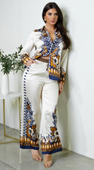 Georgina Floral Print Satin Set Cream